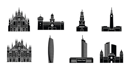 Naklejka premium Landmark building silhouettes black vector illustration on white background