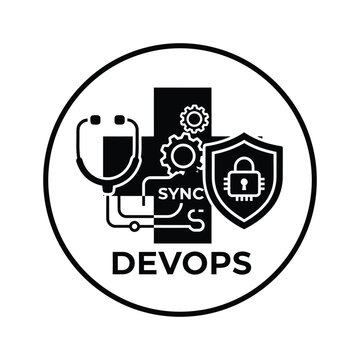 A DevOps logo with a stethoscope, gears, and a shield