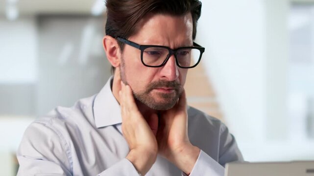 Man Touching Sore Throat, Feeling Pain Near Neck