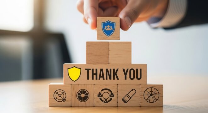 Person building a thank you box with a gift icon on top