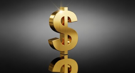 Obraz premium Shiny Golden Dollar Symbol Standing on Reflective Dark Surface