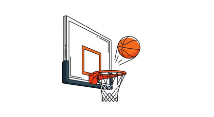 Basketball Scoring a Goal through Hoop with Backboard, isolated white background. © Rifki