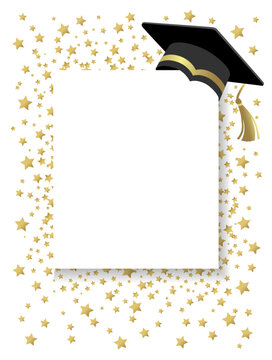 Graduation party photo frame for Class of 2026. Art design graduation booth with blank space for photo and graduation cap. Vector illustration