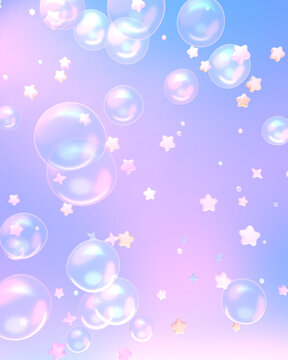 3D rendered pastel bubbles and stars background.