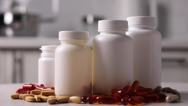 Stylish Presentation Of Health Supplement Containers With Emphasis On Safety And Organization