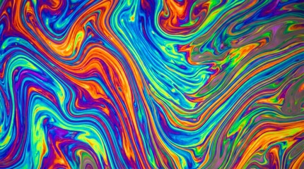 Obraz premium Colorful Abstract Background with Swirling Psychedelic Iridescent Oil and Soap Film Patterns