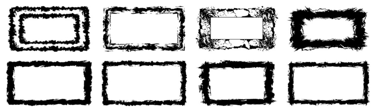 Decorative rectangle borders with charcoal texture and jagged edges in distressed grunge style