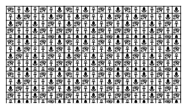 Egyptian hieroglyph symbols pattern with ankh and eye of horus ancient historical background