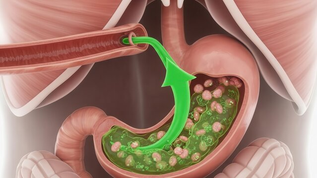 Detailed illustration of digestive system with bile flow