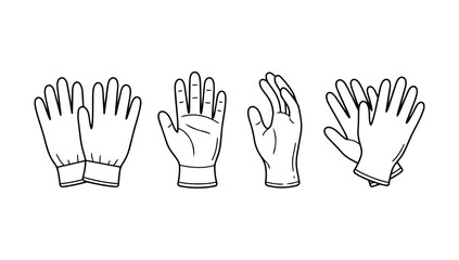 Fototapeta premium Protective Work Gloves Equipment Collection Displaying Multiple Viewing Angles in Doodle Line Art