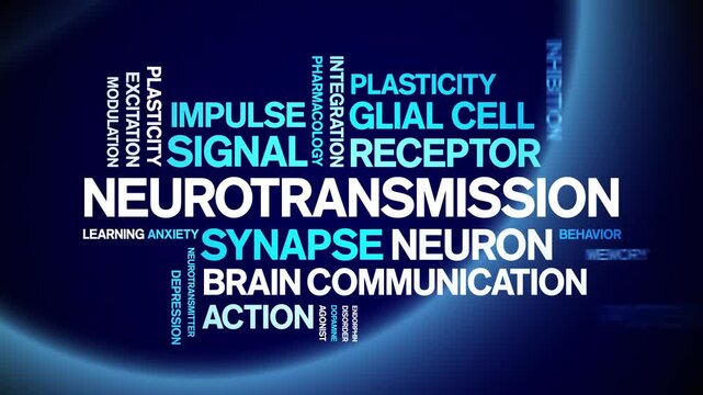 Neurotransmission animated word cloud-text design animation tag kinetic typography seamless loop.