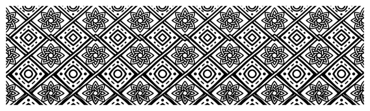 Geometric diamond grid with intricate knot motifs in decorative celtic ornament style