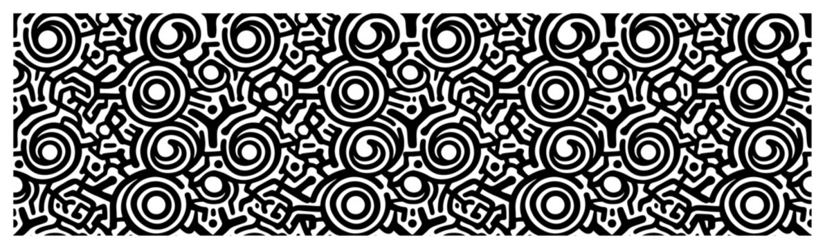 Abstract labyrinth pattern with concentric circles and thick lines in minimalist tribal style