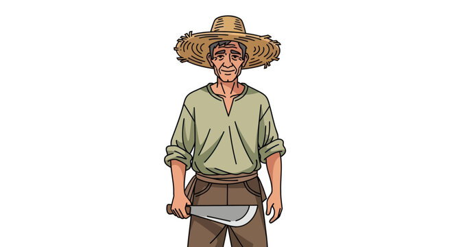 Farmer with Straw Hat and Machete