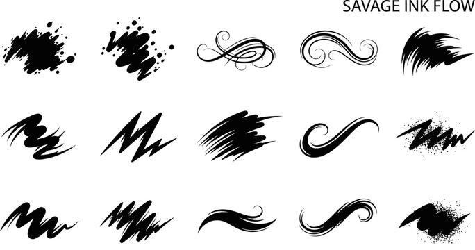 Set of black ink splashes and paint strokes isolated on a transparent background eps file.