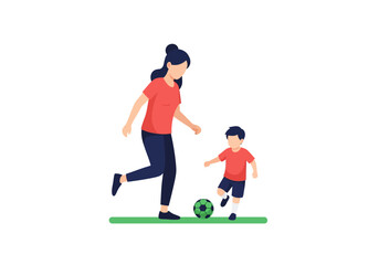 Obraz premium Mother and Child Playing Soccer Outdoors