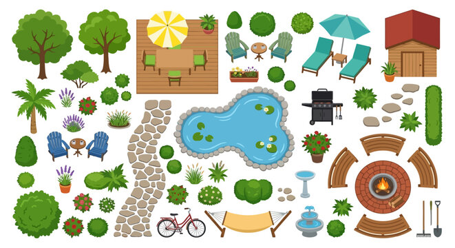 backyard elements collection vector illustration on white background