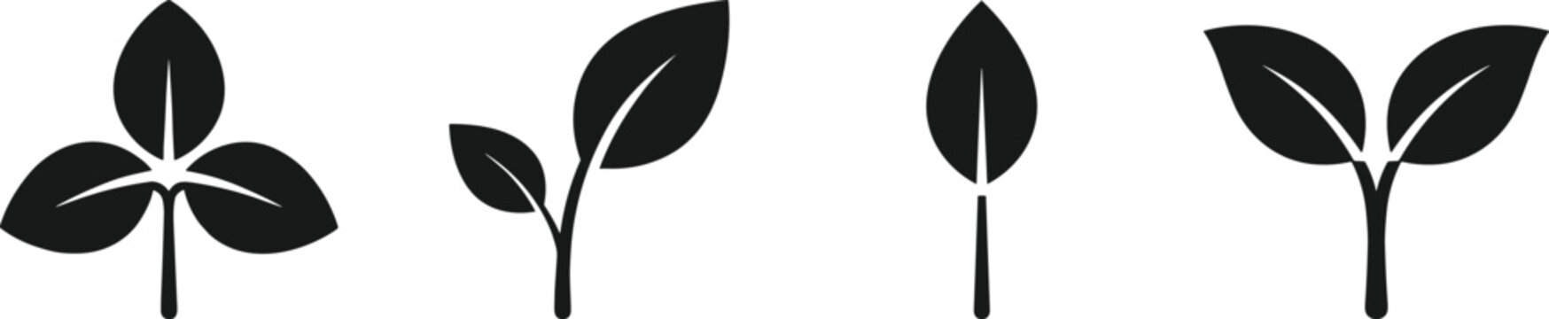 Plant sprout silhouettes collection, leaf growth botanical vector illustration, nature seedling artwork design graphic - black and white flat vector illustration