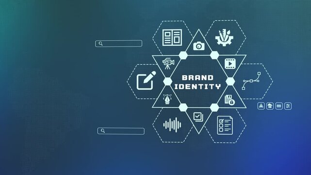 Corporate brand identity and visual strategy concept with logo design icons for professional marketing and business branding development.