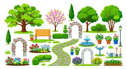 garden elements collection colorful vector illustration with white background © Sumon