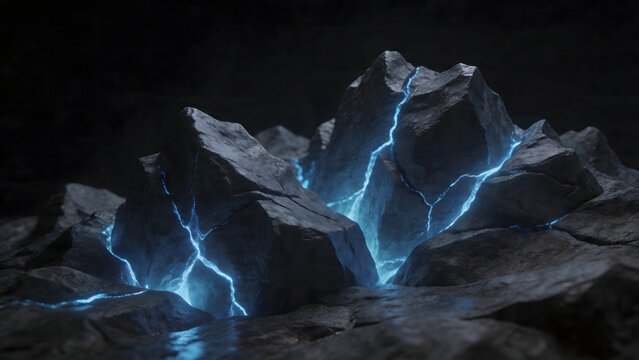 Rocks with glowing blue cracks