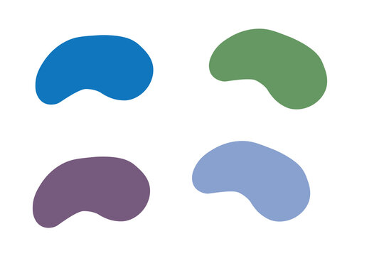 Abstract organic shapes in four distinct color palettes grey, rust, green, and light blue