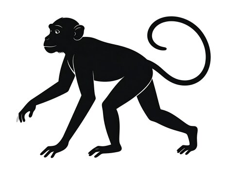 A black silhouette of a monkey in a walking posture