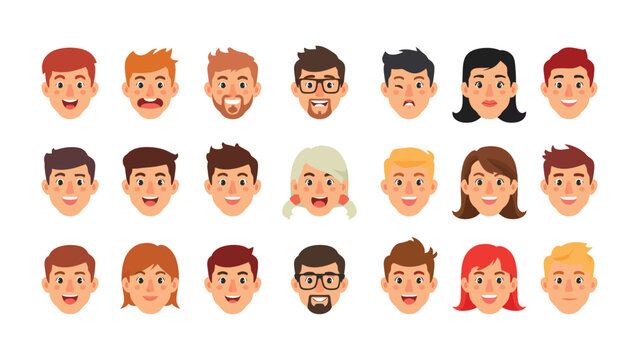 Diverse Human Faces: A collection of various animated faces. Each face embodies a unique emotion, conveying the spectrum of human expressions and experiences.
