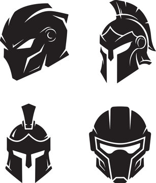 Black and white ancient helmets