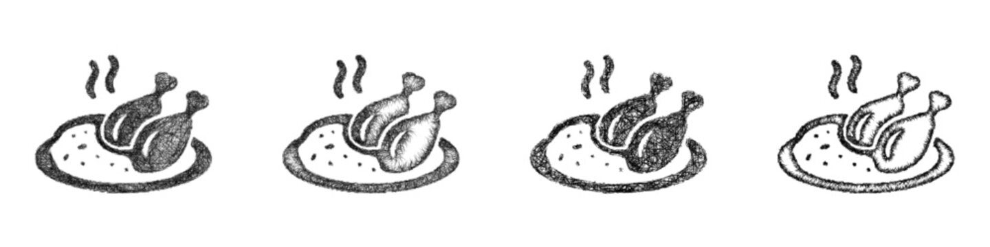Sketch jerk chicken icon design set