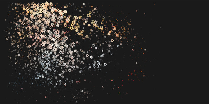 Vector abstract flowing flower particles and floral petals on dark background for nature technology digital lifestyle and creative spring concept