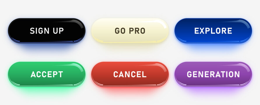 Luxury 3D Glass Button Collection - 6 Premium Skeuomorphic UI Elements for Web, Apps and Game Design