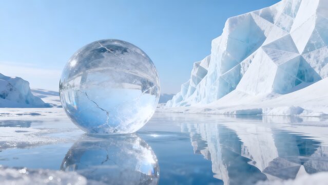 Ice sphere in frozen landscape