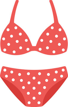 Bikini displays a classic red polka dot pattern for summer beach vacations.
