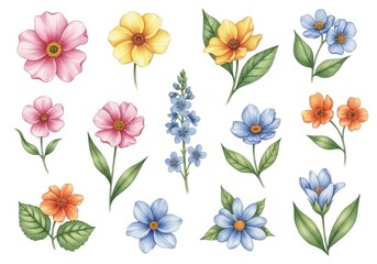 Obraz premium Beautiful watercolor illustration of various flowers