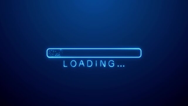 Futuristic Neon Loading Bar  with Glitter Glowing on Blue Background animation , technology and stream intro social media motion background