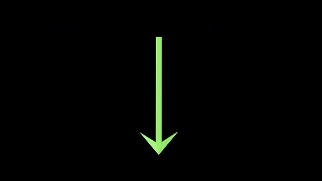 green arrow moving continuously to the down, symbolizing progress or forward direction with alpha channel.