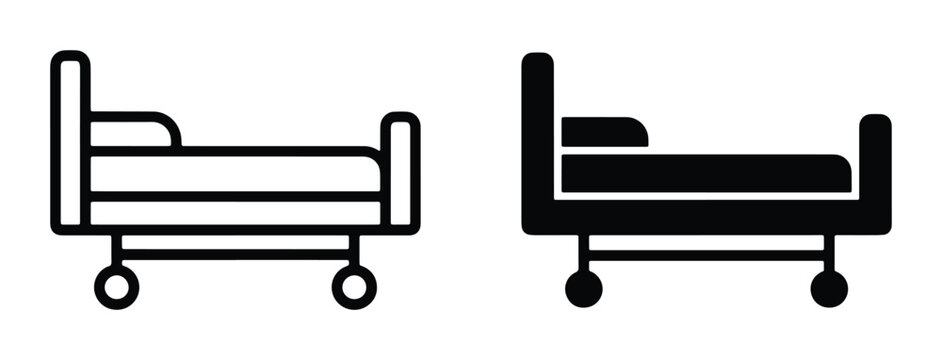 Hospital Bed Icons, Medical Cot Symbols, Healthcare Furniture Vector Graphics, Clinic Bed Line Art and Silhouette