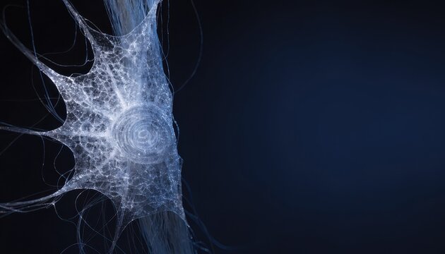 Intricate glowing blue network structure representing complex biological or digital data pathways