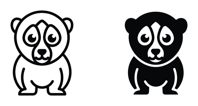 Cute slow loris vector icons, minimalist primate character set, black and white loris mascot illustrations for logo design and branding