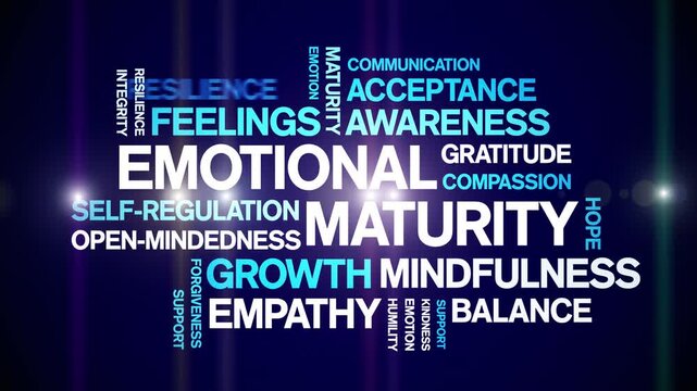 Emotional Maturity animated word cloud-text design animation tag kinetic typography seamless loop.