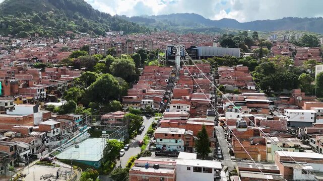 Drone View of Medell&iacute;n Colombia &ndash; Comuna 13, Cable Cars and Escobar Era Legacy