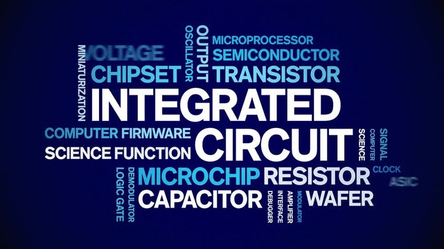 integrated circuit animated word cloud-text design animation tag kinetic typography seamless loop.