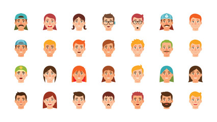 Obraz premium Diversity of Human Expressions: A collection of various facial expressions showcases a wide array of human emotions and moods.