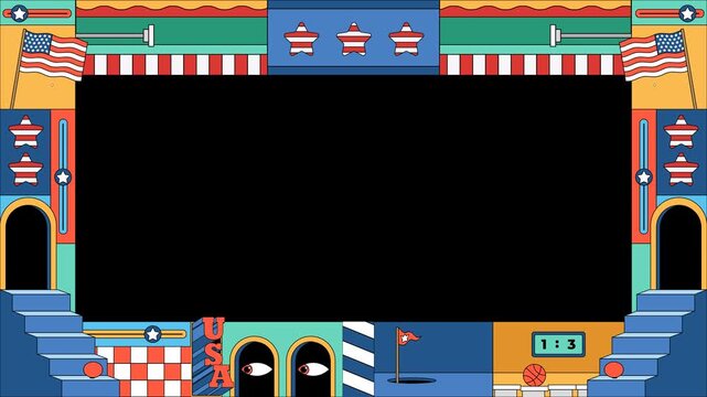 America retro border frame with national flag for footage element