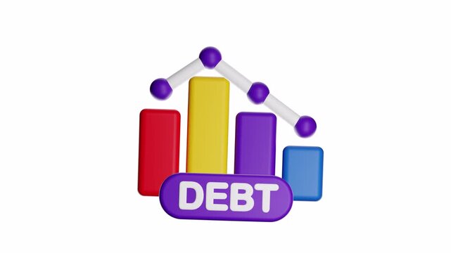 3d ux icon motion bar graph showing decreasing debt ideal for financial presentations, business reports, economic articles, and debt management tips graphics.