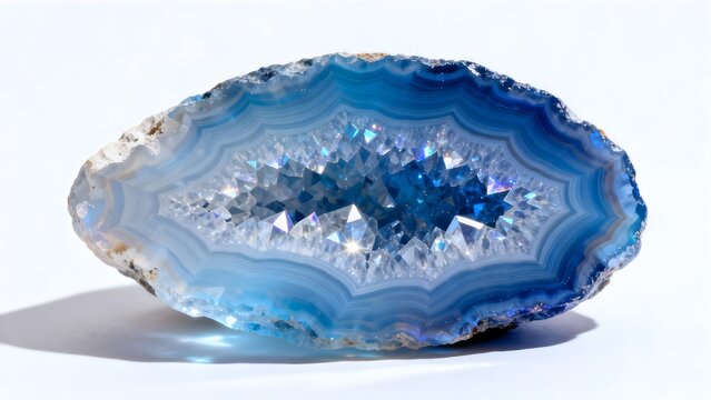 Blue crystal geode mineral specimen