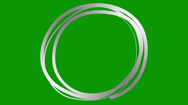 Animated silver decorative lines is drawn. Linear gray circle frame with copy space. Fluid effect. Drop of liquid moving. Looped video. Vector illustration isolated on green background.