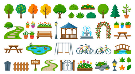 Obraz premium park elements collection colorful vector illustration on white background