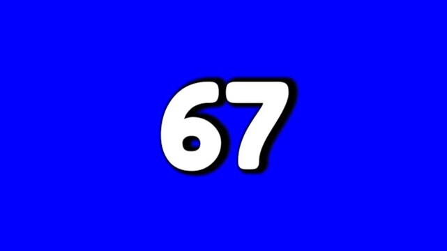 Number 67 sign symbol smoke effects animation motion graphics cartoon on blue screen background for video elements